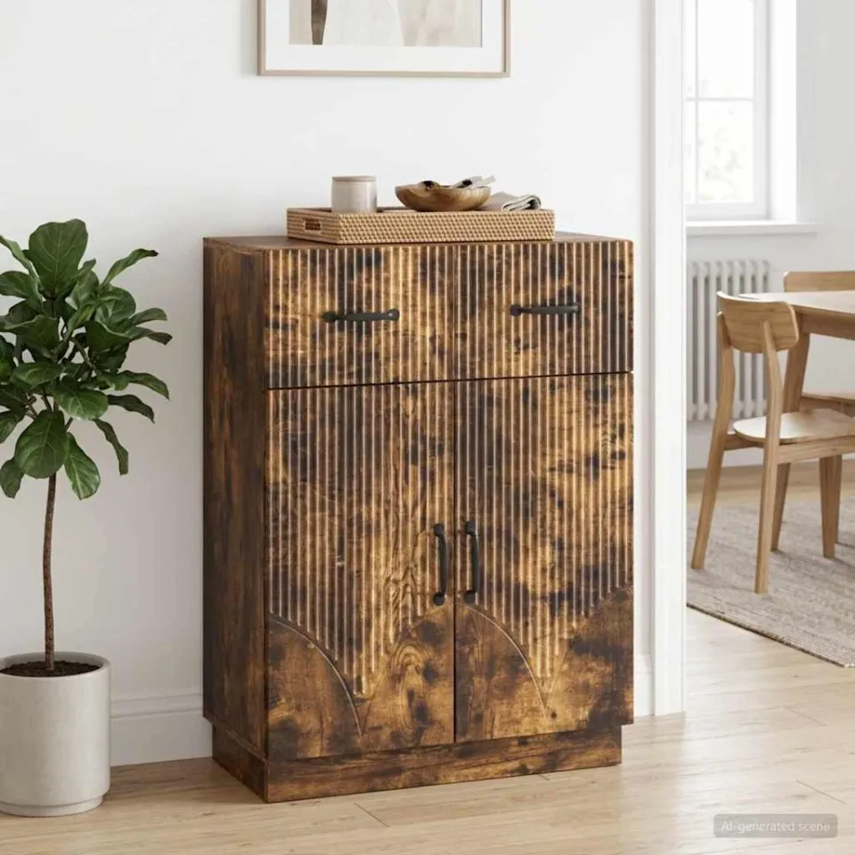 vidaXL Dressoir met lade Gerookt eiken 66 x 34,5 x 87 cm Bewerkt hout, foto 3
