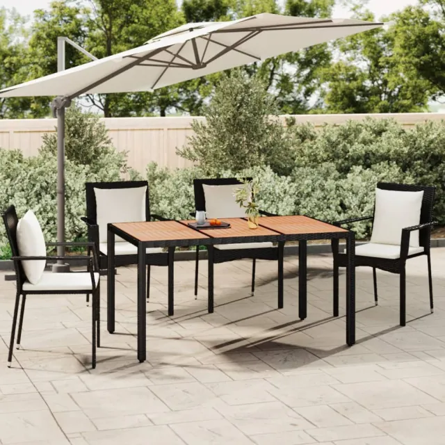 vidaXL Tuintafel met houten blad poly ratten en acaciahout zwart, foto 2