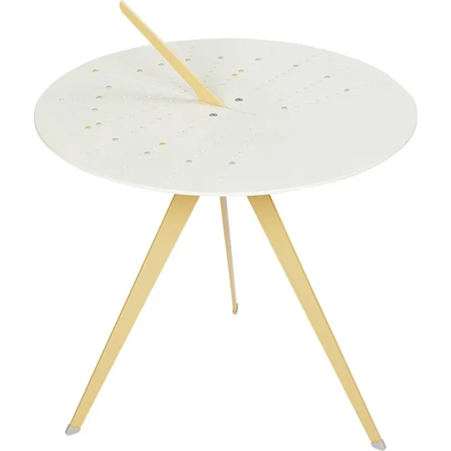 Weltevree Sundial Table | Koffietafel Rond Zonnewijzer | Bijzettafel Tuin, Tuintafel, Salontafel Buiten | Aluminium Staal Gepoedercoat | Zandgeel RAL 1002