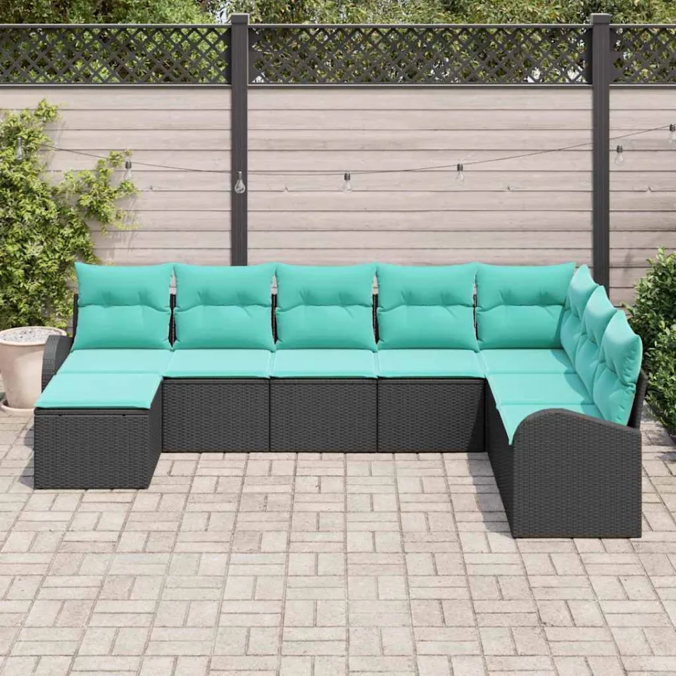 vidaXL Bankstel 8 st Zwart en Turquoise poly rattan, foto 3