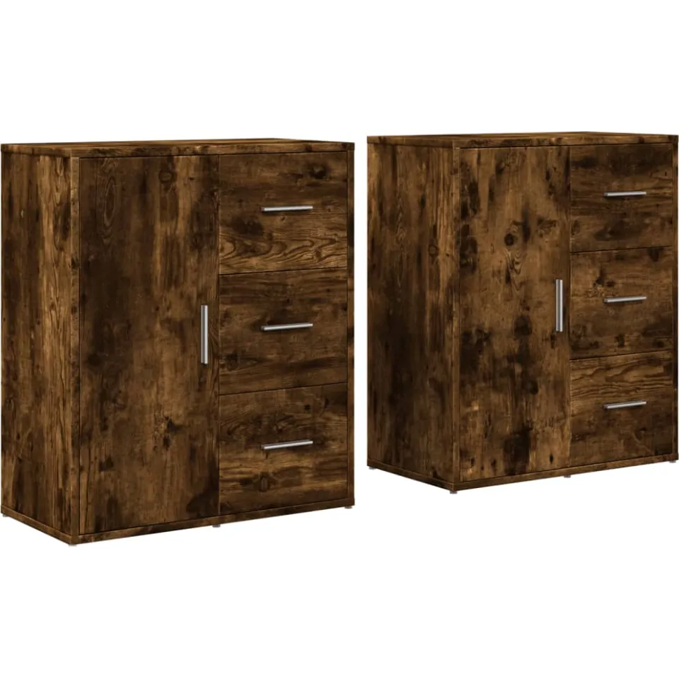 vidaXL Dressoirs 2 st 60x31x70 cm bewerkt hout gerookt eikenkleurig Bruin