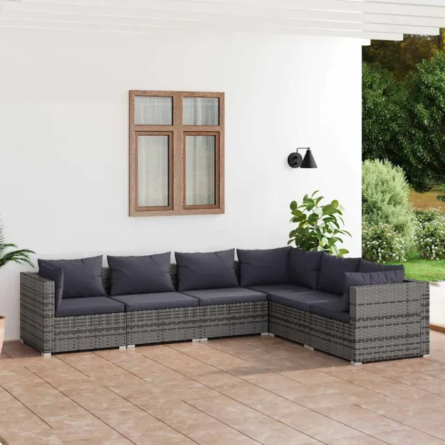 vidaXL 6-delige Loungeset met kussens poly rattan grijs, foto 2
