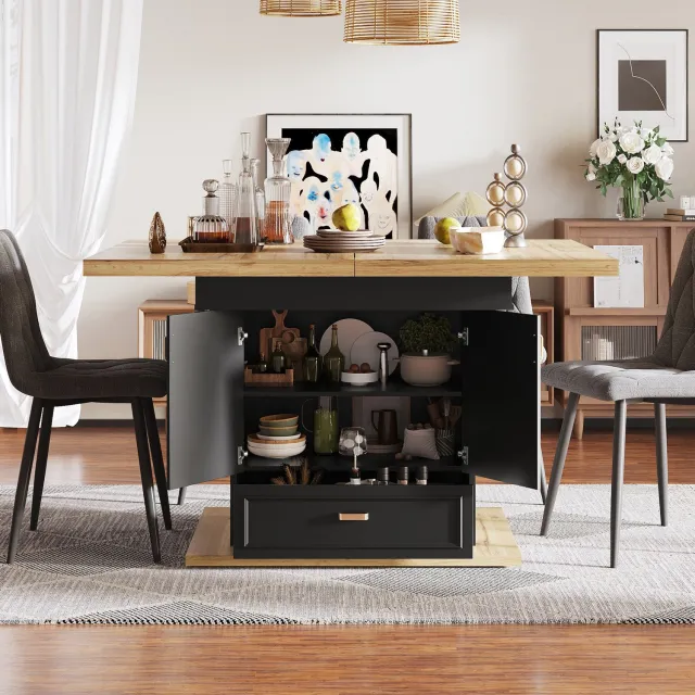 Maisentiel Uitschuifbare eettafel 110-140 x 80 cm met opbergruimte - naturel houtlook Naturel houtkleur en zwart