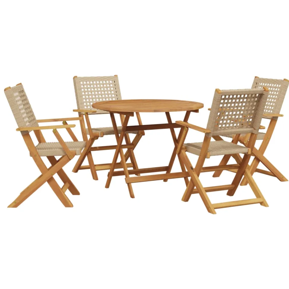 vidaXL 5-delige Tuinset poly rattan en massief hout beige, foto 3