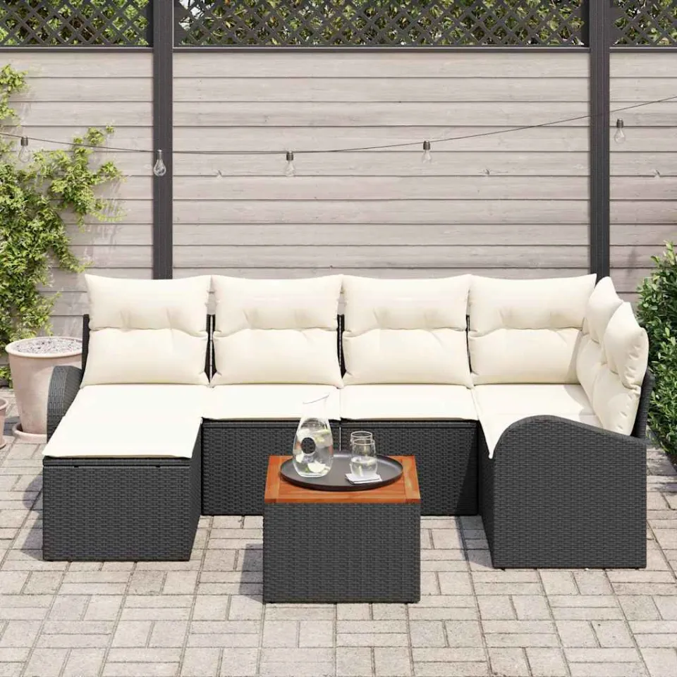 vidaXL Tuinbankenset 7 st Zwart en Crème poly rattan, foto 3