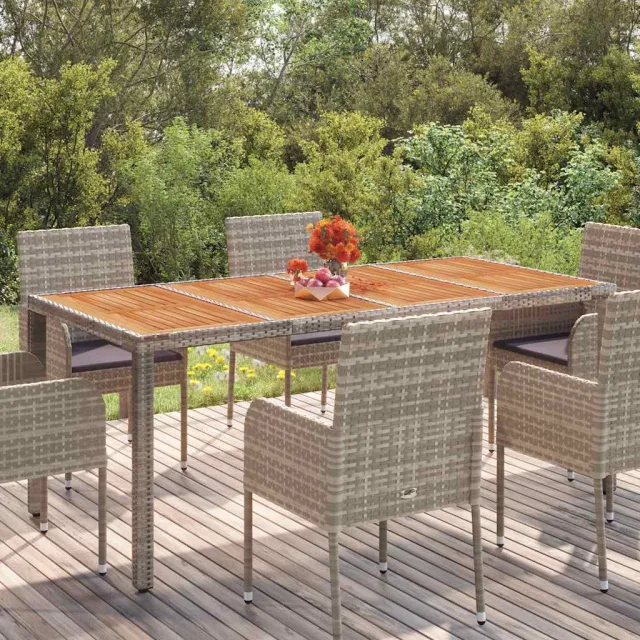vidaXL Tuintafel met houten blad 190x90x75 cm poly rattan grijs, foto 2