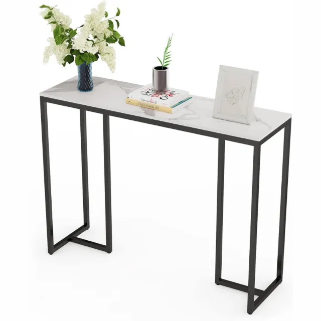 BOG Exclusieve Witte Marmerlook-Consoles - Lange-100cm-Smal-Hoogglans-Salontafel-Dressoir-Woonkamer ZWART
