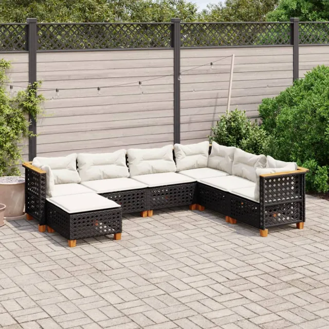 vidaXL 7-delige Loungeset met kussens poly rattan zwart, foto 2