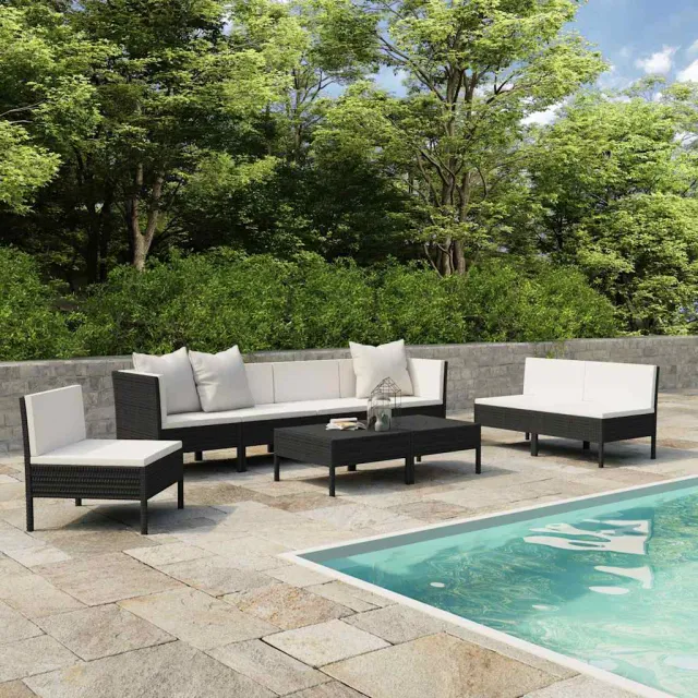 vidaXL 9-delige Loungeset met kussens poly rattan zwart, foto 2