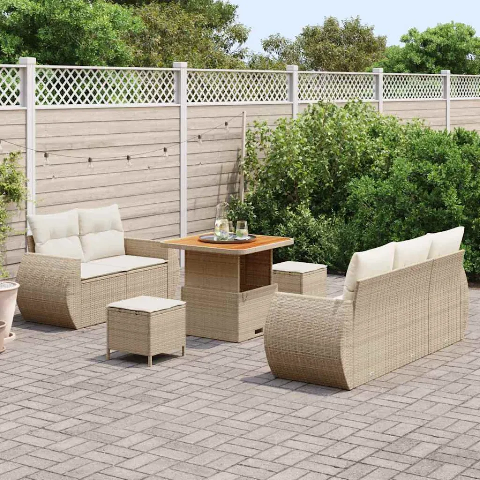 vidaXL Tuinbankenset 8 st Beige poly rattan, foto 3