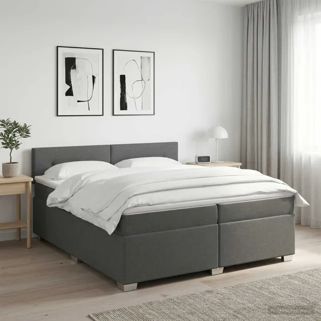 vidaXL Boxspringbed met matras Donkergrijs 200 x 200 cm Stof