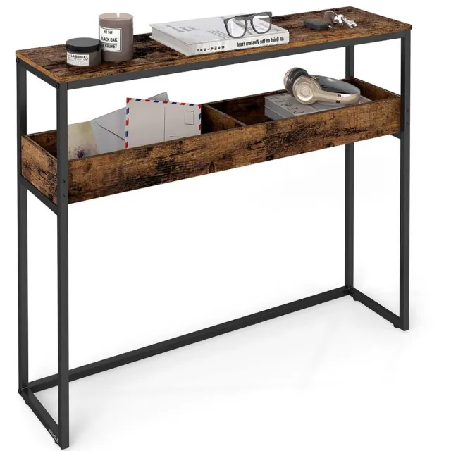 Songmics Consoletafel - Smal - 2 Niveaus & Halfopen Vakken Ink Black
