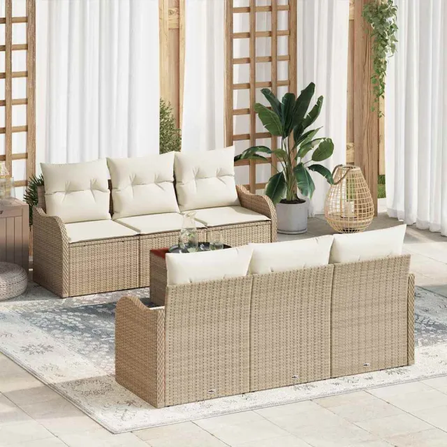 vidaXL Tuinbankenset 7 st Beige en Crème poly rattan