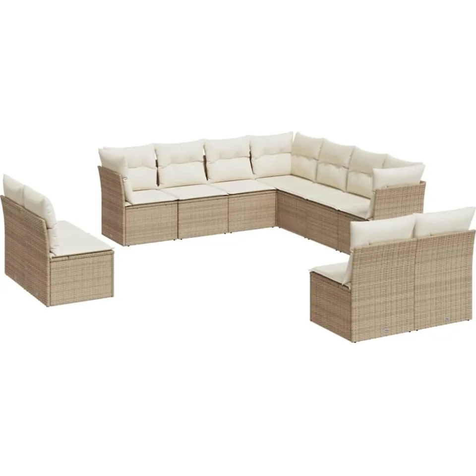 vidaXL 11-delige Tuinset met kussens poly rattan beige, foto 3