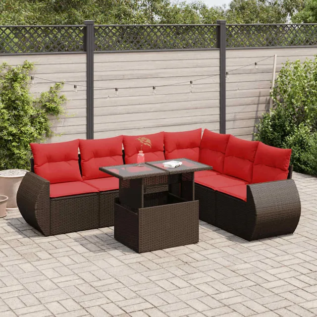 vidaXL 7-delige Loungeset met kussens poly rattan acacia bruin, foto 2