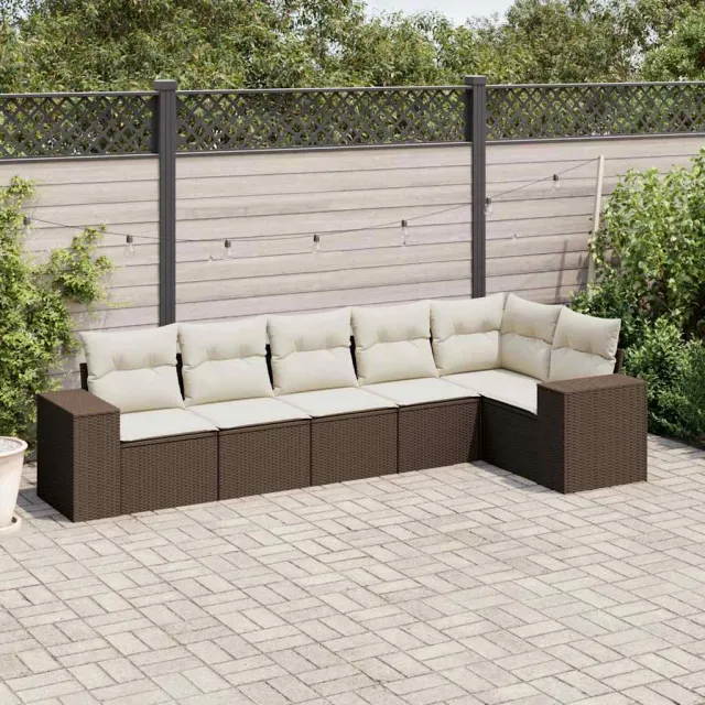 vidaXL 6-delige Loungeset met kussens poly rattan bruin, foto 2