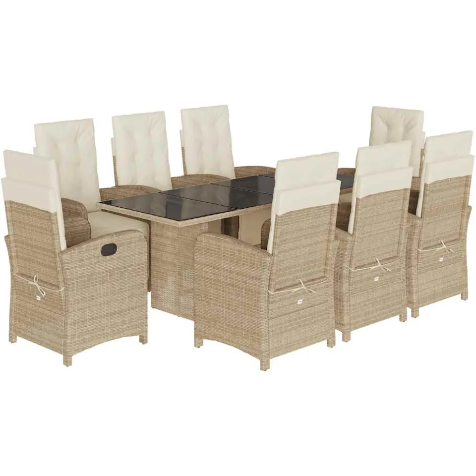 vidaXL 9-delige Tuinset met kussens poly rattan beige