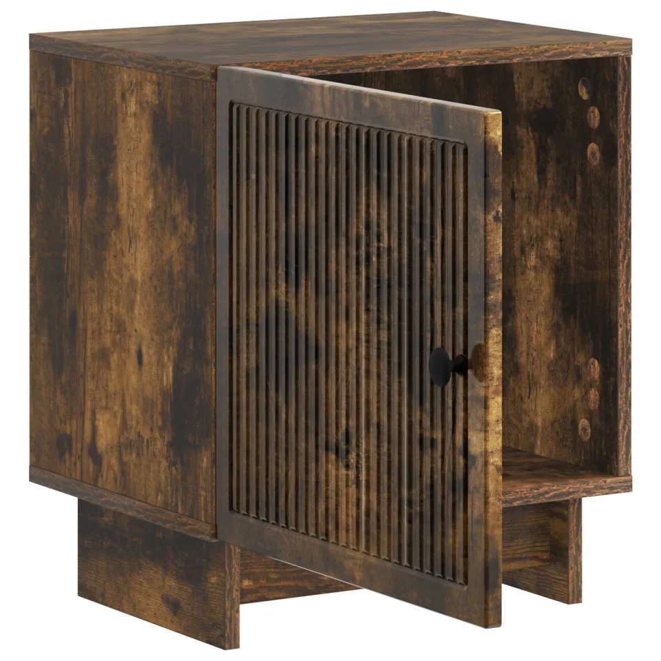 vidaXL Nachtkastje Gerookt eiken 43 x 34,5 x 50 cm Bewerkt hout, foto 3