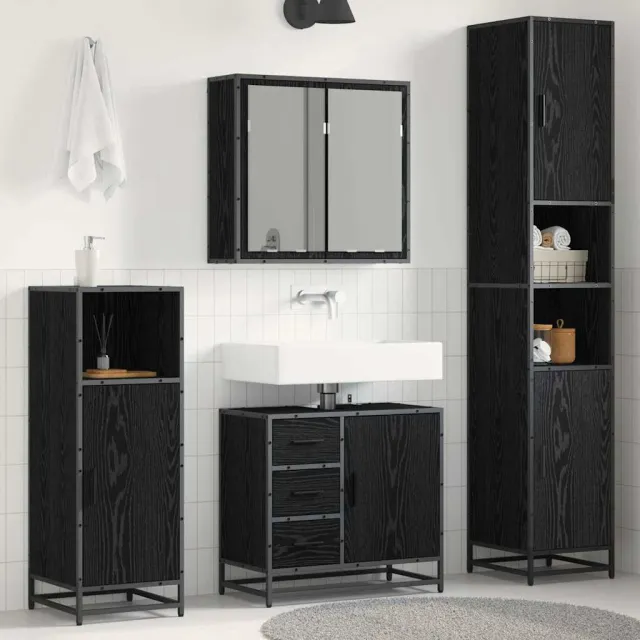 vidaXL Badkamermeubelset 4 st Zwart Eiken 65 x 33 x 60 cm Bewerkt hout, foto 2