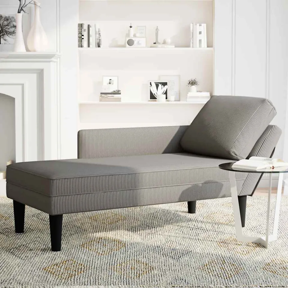 vidaXL Chaise longue met kussen corduroy stof lichtgrijs grijs, foto 3