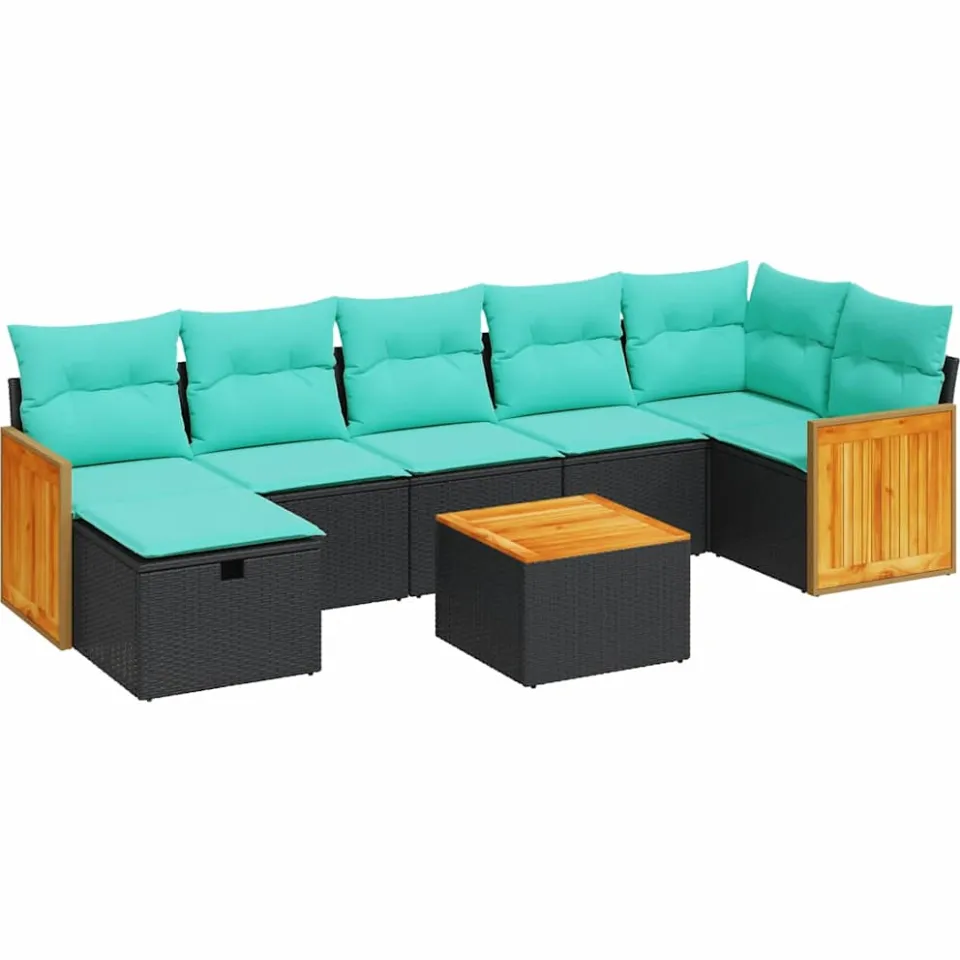 vidaXL 8-delige Loungeset met kussens poly rattan zwart, foto 3