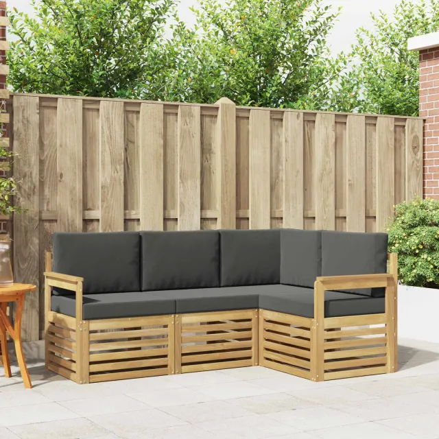 vidaXL Buiten bankenset 4 st Wit en antracietkleurig Polyester Bruin