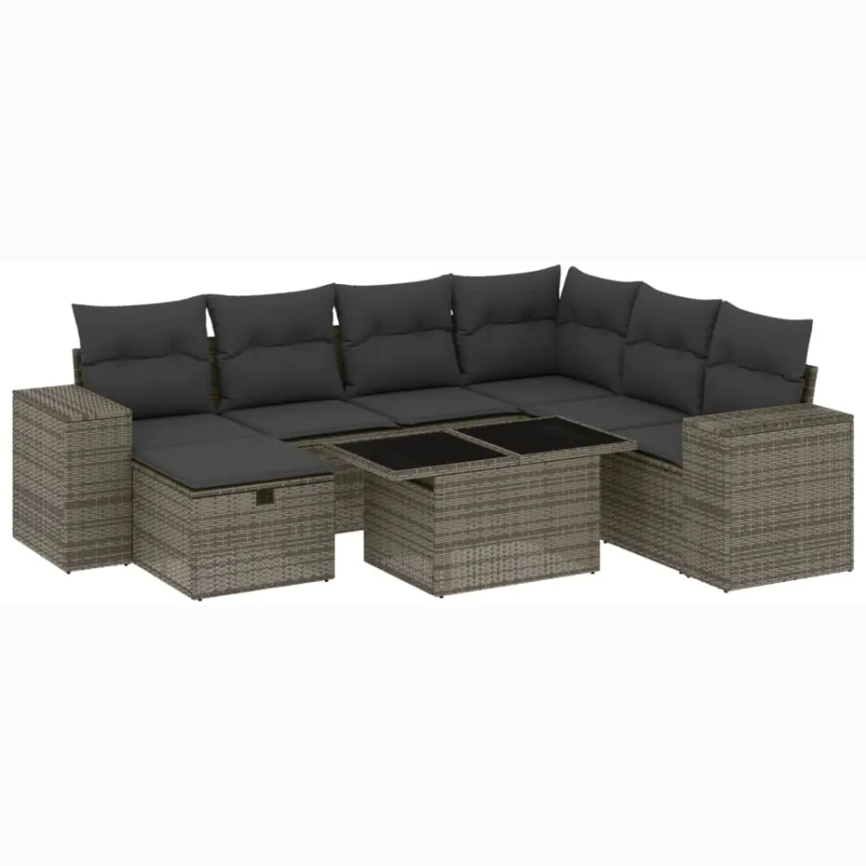 vidaXL 8-delige Loungeset met kussens poly rattan grijs, foto 3