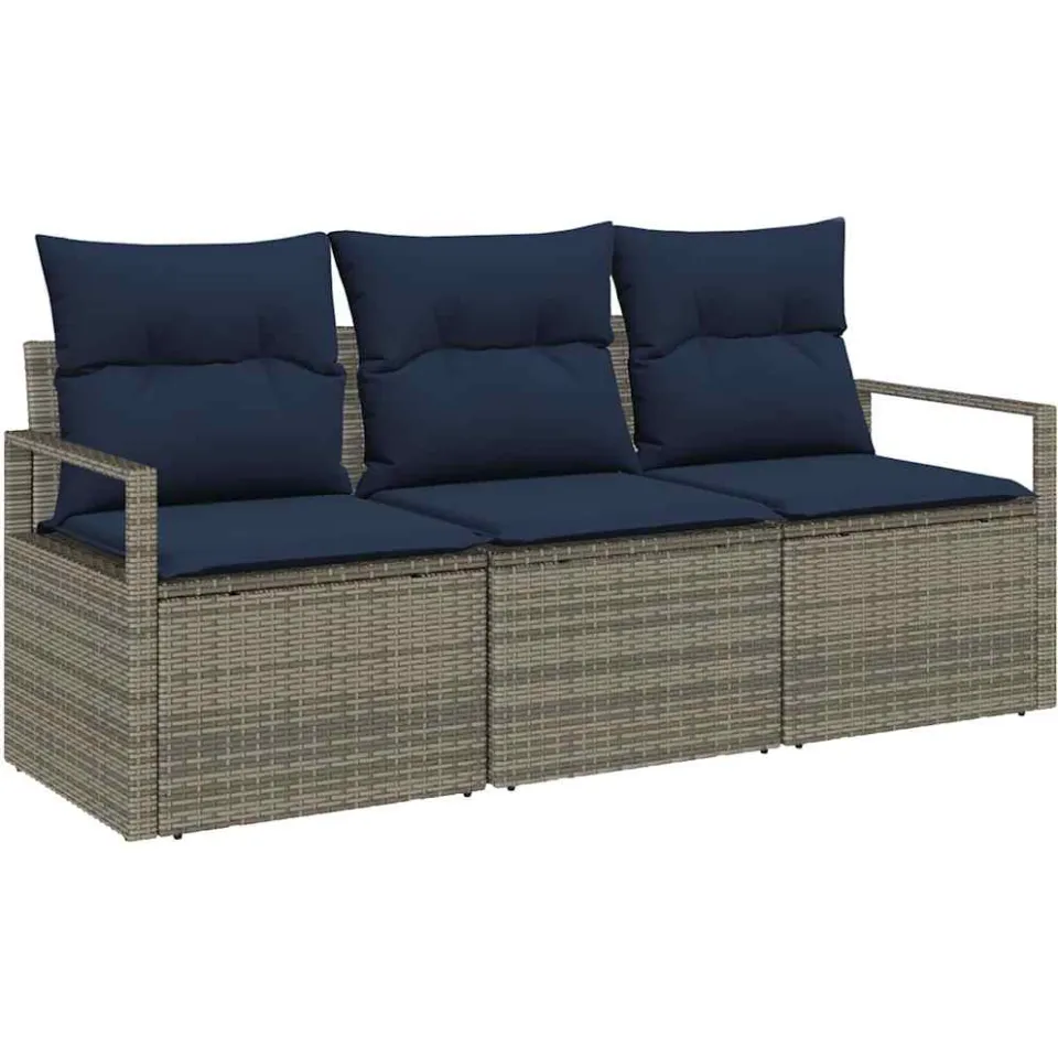 vidaXL Bankstel 3 st Grijs poly rattan