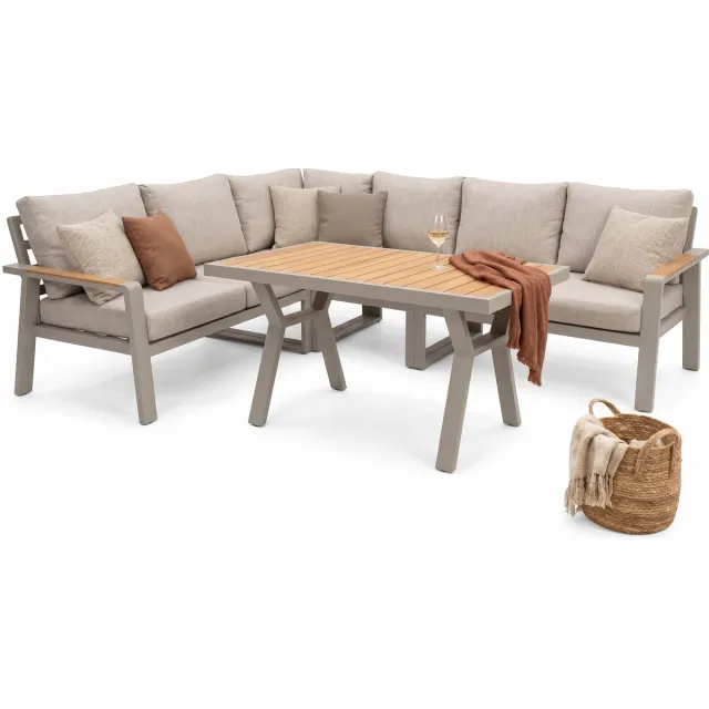 Belito Lotte Loungeset Hoekbank Nr. 4 | Taupe Aluminium | 288 x 220 cm | 6-persoons
