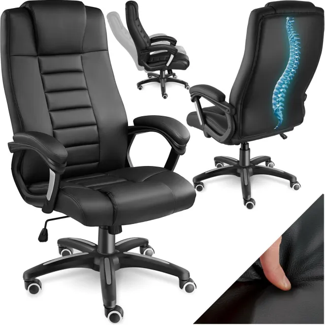 Tectake Bureaustoel - Luxe directiestoel - Draaistoel met wielen - In hoogte verstelbaar - Ergonomische computerstoel van kunstleer - Inclusief armleuningen en wipfunctie - Vulling 12 cm - Zithoogte 42-50 cm - Zwart