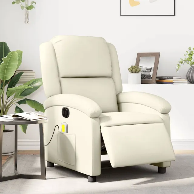 vidaXL Massagestoel verstelbaar elektrisch kunstleer crèmekleurig