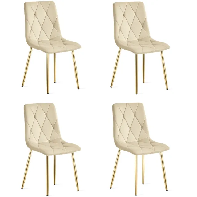 Oskar Set van 4 Eetkamerstoelen LIBRA - Lichtbeige fluweel - Gouden metalen poten - Modern design beige / goud