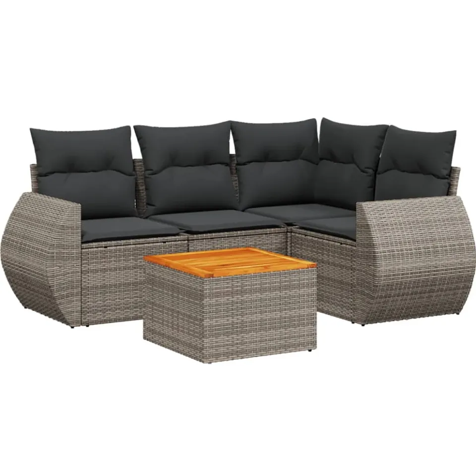 vidaXL 5-delige Loungeset met kussens poly rattan grijs, foto 3