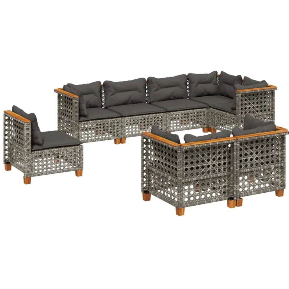 vidaXL 8-delige Loungeset met kussens poly rattan grijs