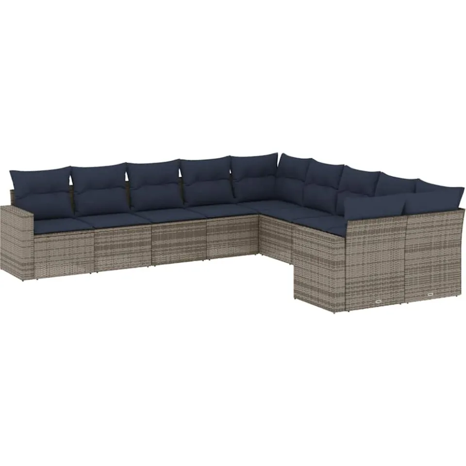 vidaXL 10-delige Loungeset met kussens poly rattan grijs
