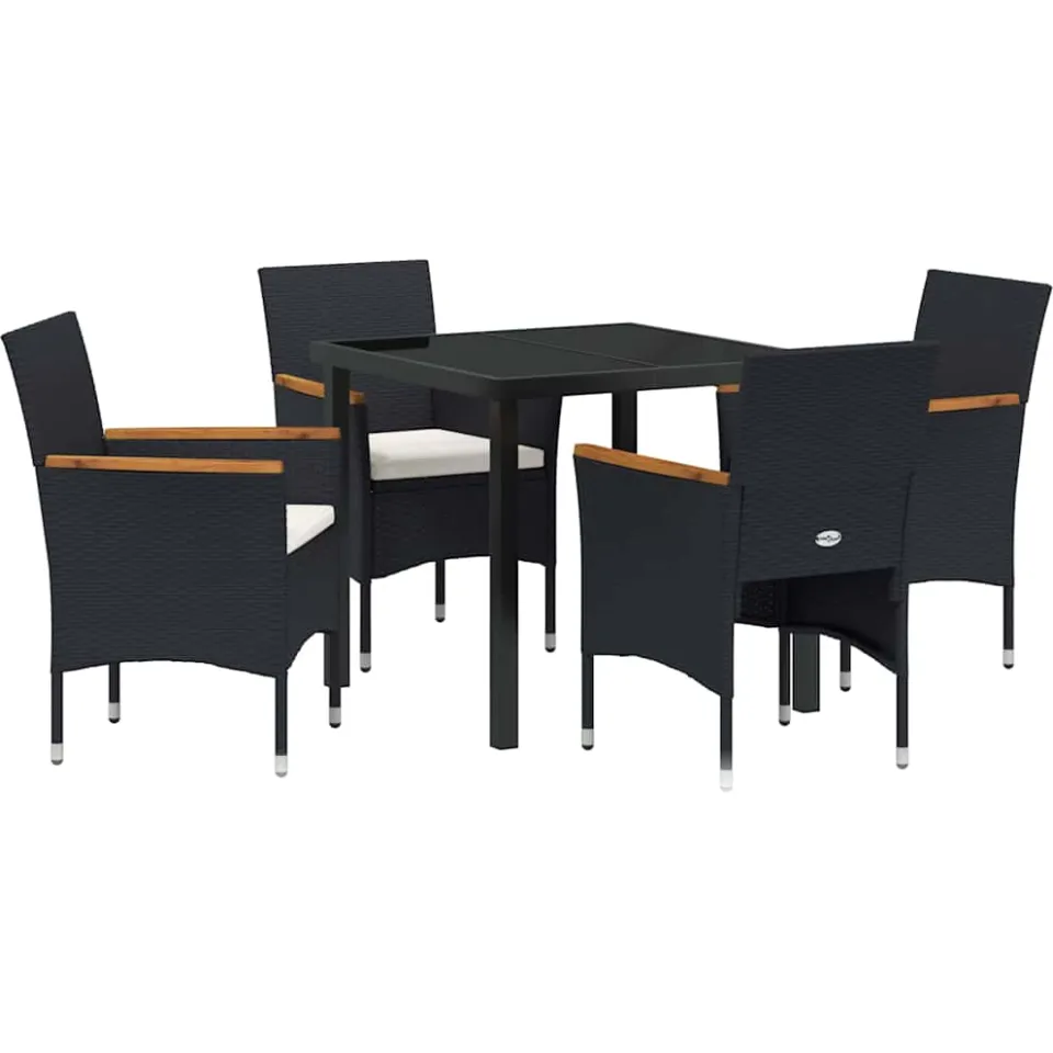 vidaXL Tuin eettafelset 5 st Zwart poly rattan