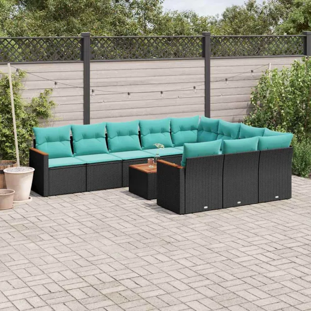 vidaXL 11-delige tuinbankset met kussens, zwart polyrotan, foto 2