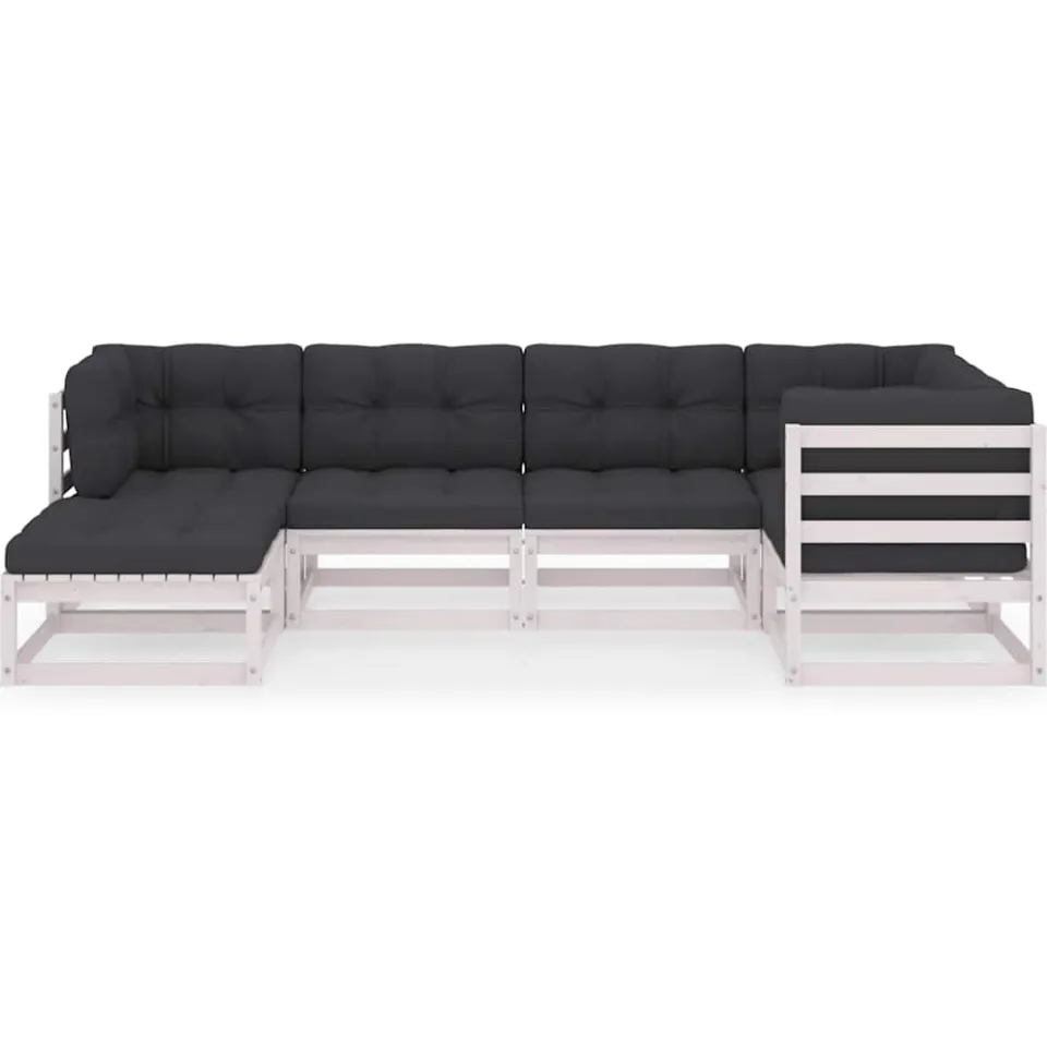 vidaXL 6-delige Loungeset met kussens massief grenenhout Wit