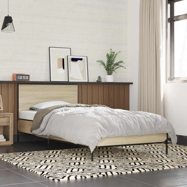 vidaXL Bedframe met Hoofdeinde Sonoma Eiken 80 x 200 cm Bewerkt hout Bruin