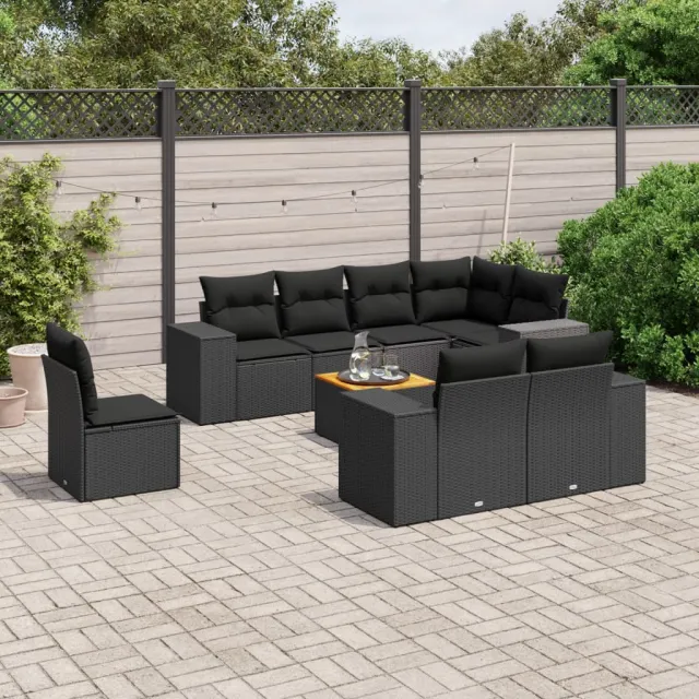 vidaXL 9-delige Loungeset met kussens poly rattan zwart, foto 2