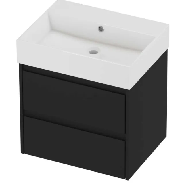 Proline Zara Badmeubelset Porselein Loft Zonder Kraangat 60x46x65 cm Glans Wit Mat Zwart
