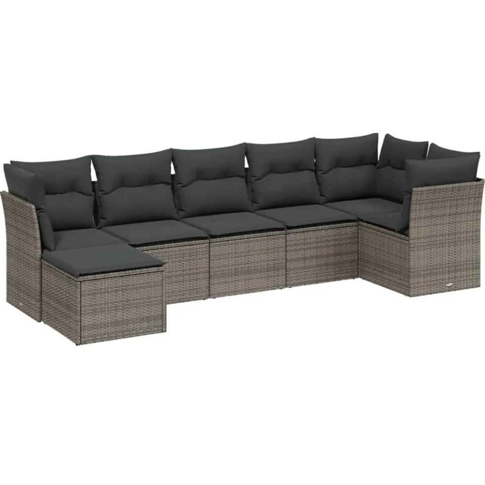 vidaXL 7-delige Loungeset met kussens poly rattan lichtgrijs grijs