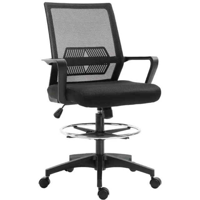 Merax Ergonomische Bureaustoel Zwart - Mesh Rugleuning - Met Lendensteun - Verstelbare Voetring - Hoogte Verstelbaar 56 5-76 5 cm - Draaistoel Met Wielen - Wipfunctie - Computerstoel Voor Kantoor En Thuiswerken