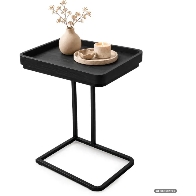 Akord Bijzettafel HYGGO / Zwart / 40 cm / Rechthoekig / Zwart Frame / Industriële Stijl / 40 x 30 x 60 cm