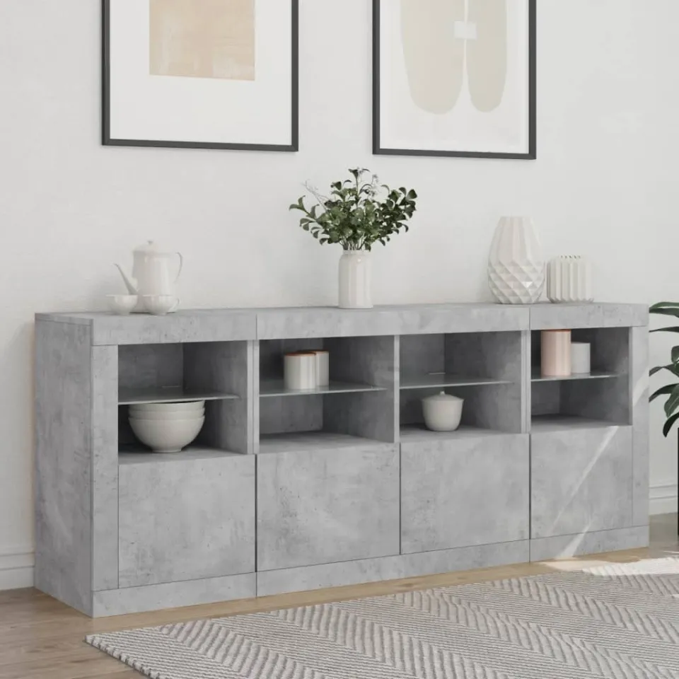 vidaXL Dressoir met LED-verlichting 163x37x67 cm betongrijs grijs, foto 3