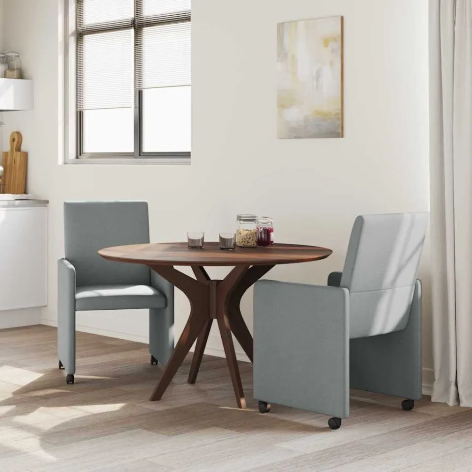 vidaXL Eetkamerstoelen met Wieltjes 2 st Stof Lichtgrijs, foto 3
