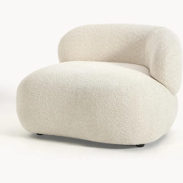 Westwing Collection Loungefauteuil Alba uit teddy-bouclé Wit