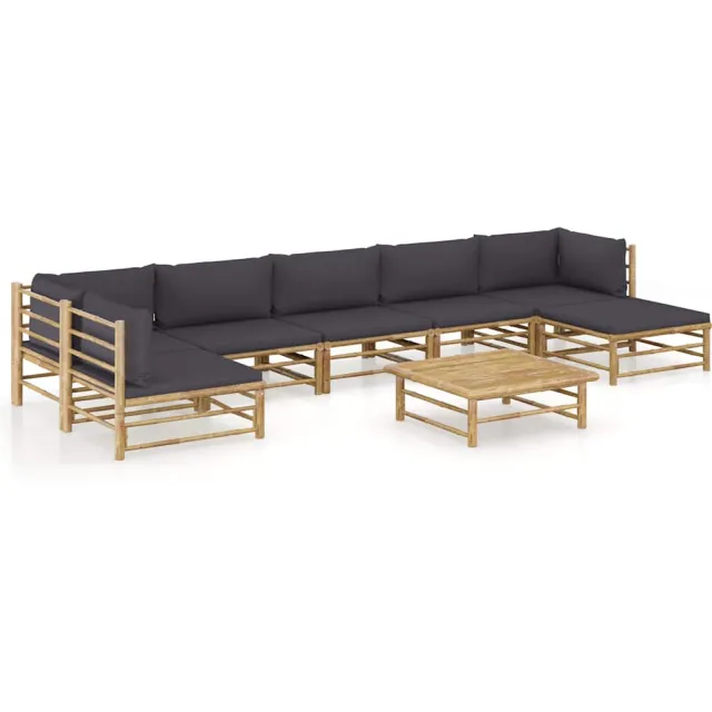 vidaXL 8-delige Loungeset met donkergrijze kussens bamboe Grijs