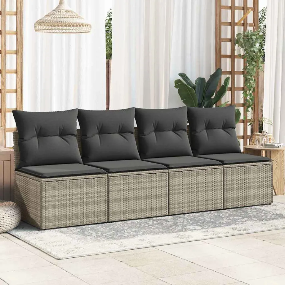 vidaXL 2-delige Loungeset met kussens poly rattan acacia lichtgrijs grijs, foto 3