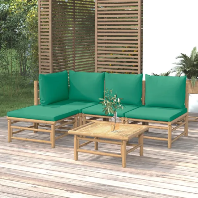 vidaXL 5-delige Loungeset met kussens bamboe groen, foto 2